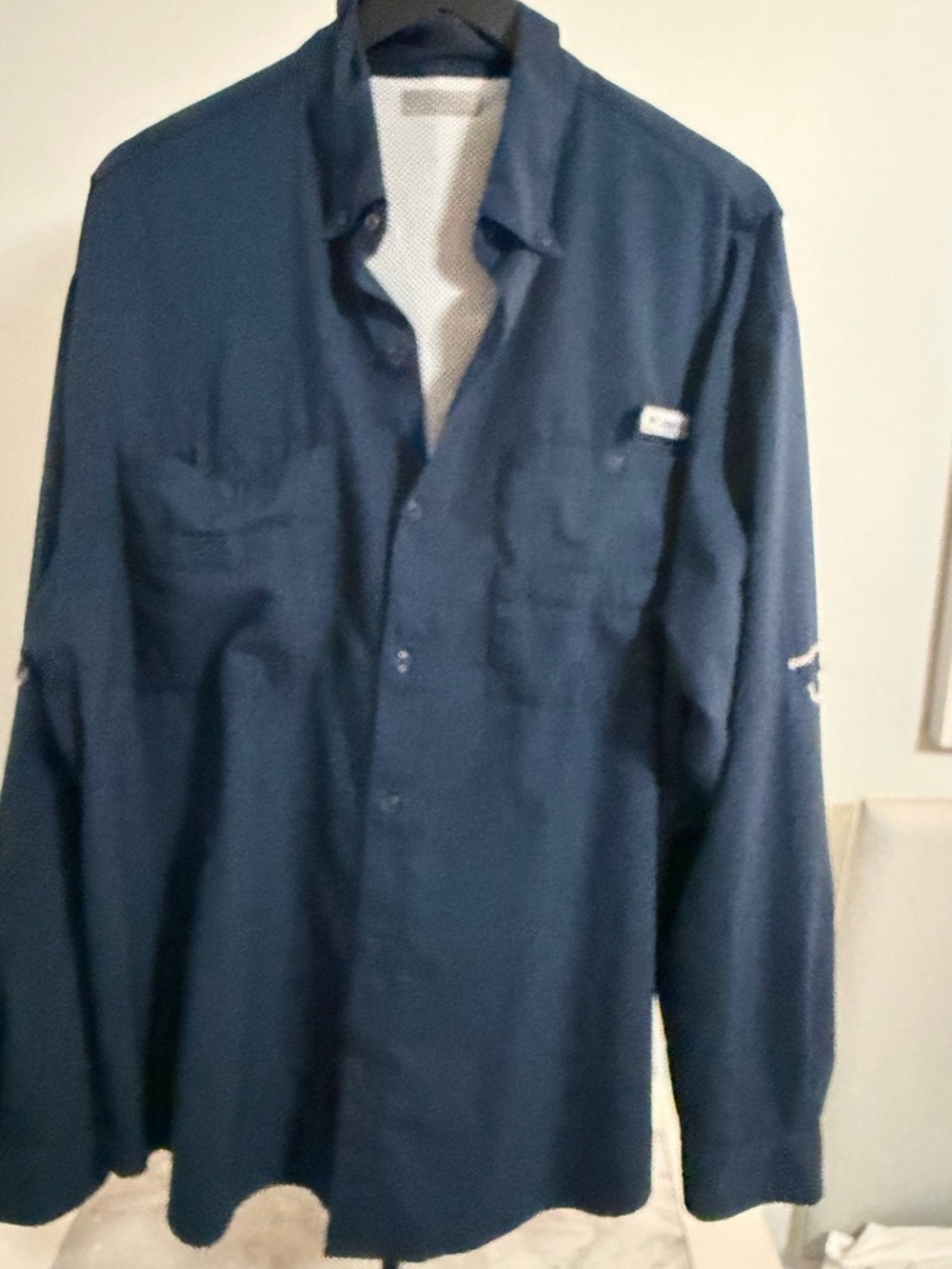 Classic Men's Navy Long-Sleeve Button-Down fishing shirt